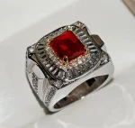 Vintage Male Ring S925 Sterling Silver – Red CZ Stone Engagement & Wedding Band
