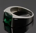 SEO Title: Adjustable Custom Silver Men’s Ring | 925 Sterling Silver Engagement Ring | Shiny Emerald