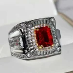Vintage Male Ring S925 Sterling Silver – Red CZ Stone Engagement & Wedding Band