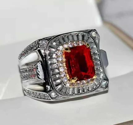 Vintage Male Ring S925 Sterling Silver – Red CZ Stone Engagement & Wedding Band