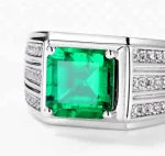 Men’s 18K Gold & Platinum Emerald Ring – Luxury Retro Men Emerald Ring