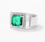 18K Gold & PT950 Platinum Men’s Cultured Emerald Ring – Luxury Retro Business Style