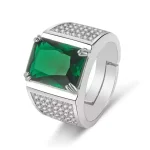 Masculine Green Crystal Emerald Gemstones Ring for Men – 18K White Gold Silver Color