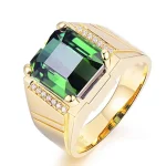 Green Gem Ring – Gold Color Crystal Zircon Men’s Jewelry | Adjustable