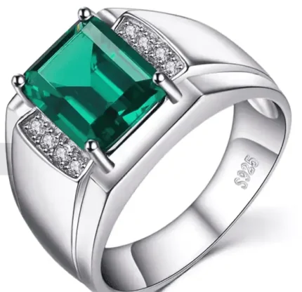 Silver Emerald Ring – Luxury 925 Sterling Men’s Jewelry