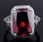 White Gold Ruby Ring for Men – Luxury Geometric Design, Rectangular Gemstone Fashion Jewelry
