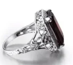 White Gold Ruby Ring for Men – Luxury Geometric Design, Rectangular Gemstone Fashion Jewelry