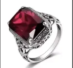 White Gold Ruby Ring for Men – Luxury Geometric Design, Rectangular Gemstone Fashion Jewelry