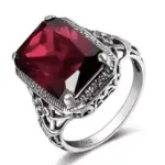 White Gold Ruby Ring for Men – Luxury Geometric Design, Rectangular Gemstone Fashion Jewelry