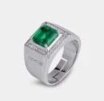 18K Gold & PT950 Platinum Men’s Cultured Emerald Ring – Luxury Retro Business Style