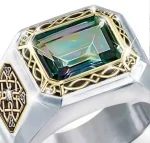 Two-Color Men's Gemstone Ring – Elegant Square Design Jewelry