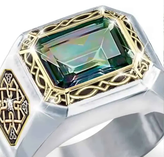 Two-Color Men's Gemstone Ring – Elegant Square Design Jewelry