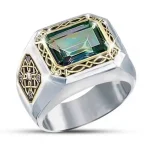 Two-Color Men's Gemstone Ring – Elegant Square Design Jewelry
