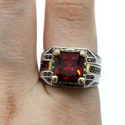 Red Faceted Square Zircon Ring – Fashionable Gold Jewelry, Perfect Christmas Gift