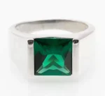 SEO Title: Adjustable Custom Silver Men’s Ring | 925 Sterling Silver Engagement Ring | Shiny Emerald