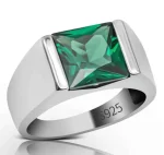 SEO Title: Adjustable Custom Silver Men’s Ring | 925 Sterling Silver Engagement Ring | Shiny Emerald