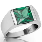 SEO Title: Adjustable Custom Silver Men’s Ring | 925 Sterling Silver Engagement Ring | Shiny Emerald