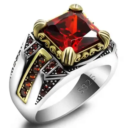 Red Faceted Square Zircon Ring – Fashionable Gold Jewelry, Perfect Christmas Gift