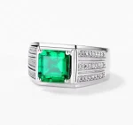 Men’s 18K Gold & Platinum Emerald Ring – Luxury Retro Men Emerald Ring