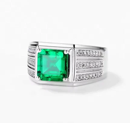 Men’s 18K Gold & Platinum Emerald Ring – Luxury Retro Men Emerald Ring