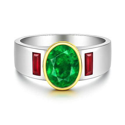 emerald ring with rectangular ruby