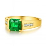 Yellow Gold Emerald Ring | Square Emerald Ring for Men - Image 2