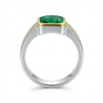 Square Emerald Ring with Gold Bands | Men’s Emerald Gold-Striped Ring - Image 3