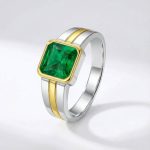 Emerald Ring with Gold Side Band | Square Emerald Gold-Edged Ring - Image 3