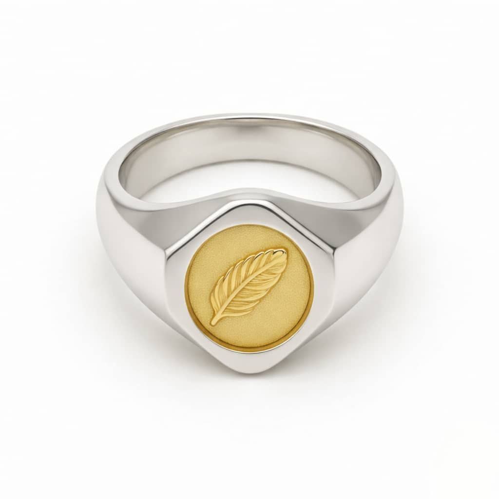 photo23706599288 14K Gold Feather Signet Ring – Timeless Grace - Image 1