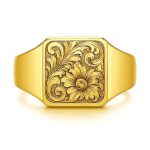 14K Gold Floral Emblem Ring