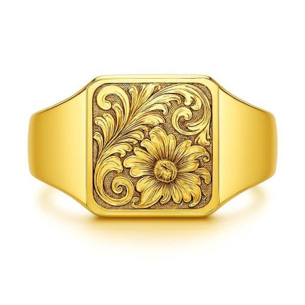 14K Gold Floral Emblem Ring