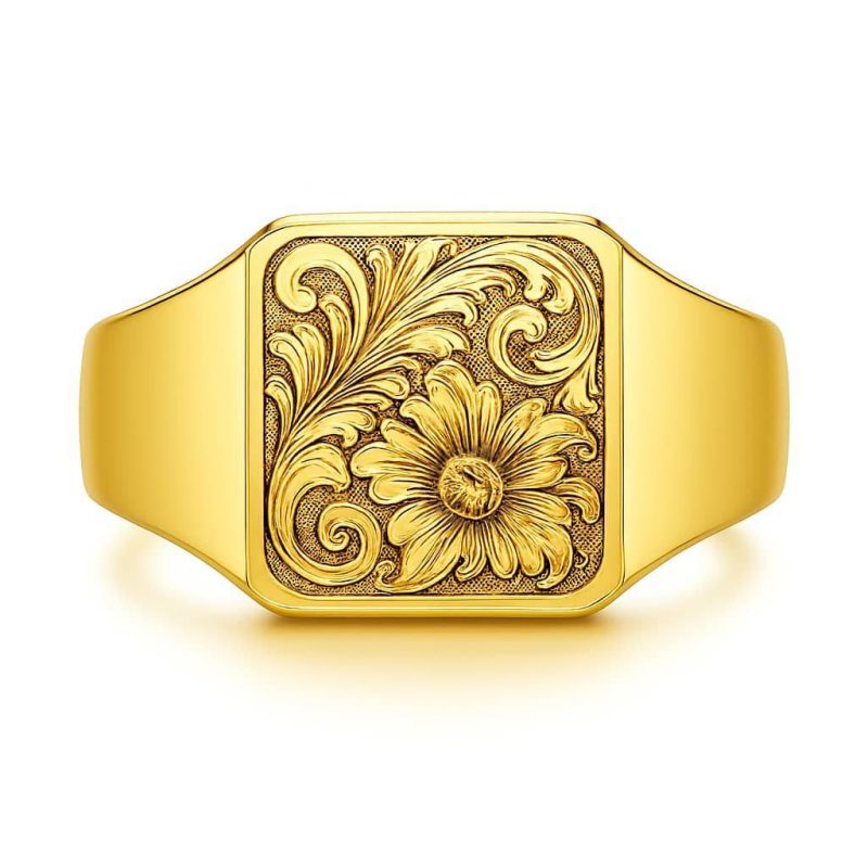 14K Gold Floral Emblem Ring