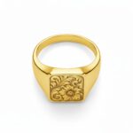 14K Gold Floral Emblem Ring - Image 2